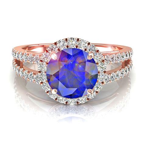 Anello di fidanzamento zaffiro tondo e diamanti tondi 2.10 carati oro rosa Genova