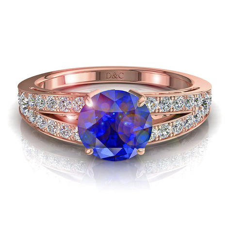 Anello di fidanzamento zaffiro tondo e diamanti tondi 2.10 carati oro rosa Rapallo