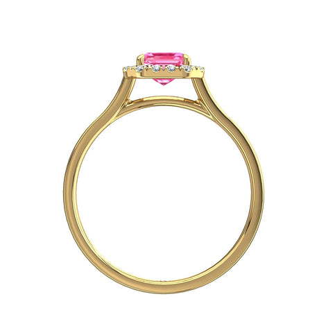 Solitario Smeraldo zaffiro rosa e diamanti tondi Capri in oro giallo 0.60 carati