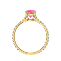 Cindirella Anello con zaffiro rosa smeraldo e diamanti tondi oro giallo 0.60 carati