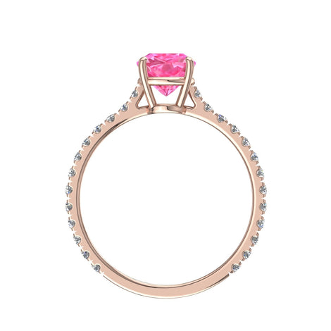 Anello di fidanzamento smeraldo zaffiro rosa e diamanti tondi Cindirella in oro rosa 0.80 carati