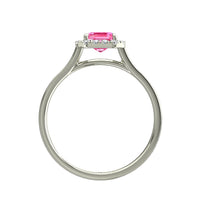 Solitario Smeraldo zaffiro rosa e diamanti tondi Capri in oro bianco 1.20 carati