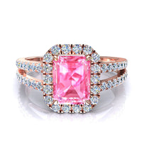 Anello con smeraldo zaffiro rosa e diamanti tondi Genova oro rosa 1.30 carati