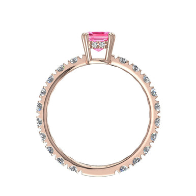 Solitario zaffiro rosa smeraldo e diamanti tondi 1.50 carati Valentina