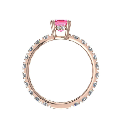Anello con smeraldo zaffiro rosa e diamanti tondi Valentina in oro rosa 1.50 carati