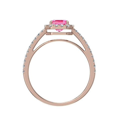 Anello con smeraldo zaffiro rosa e diamanti tondi Genova oro rosa 1.60 carati
