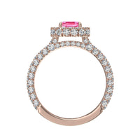 Anello Viviane Emerald con zaffiro rosa e diamanti tondi in oro rosa 1.70 carati