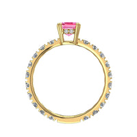 Valentina Anello di fidanzamento in oro giallo 2.00 carati con zaffiri rosa e diamanti tondi