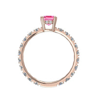 Solitario Smeraldo zaffiro rosa e diamanti tondi Valentina oro rosa 2.00 carati