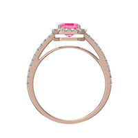 Anello di fidanzamento smeraldo zaffiro rosa e diamanti tondi 2.10 carati oro rosa Genova