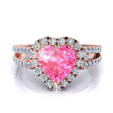 Anello 1.10 carati Genova cuore zaffiro rosa e diamanti tondi A/SI/Oro Rosa 18k