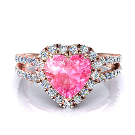 Anello di fidanzamento cuore zaffiro rosa e diamanti tondi 2.10 carati Genova oro rosa