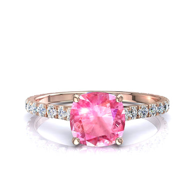 Solitaire saphir rose coussin et diamants ronds 0.60 carat Jenny A / SI / Or Rose 18 carats