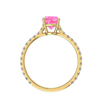 Solitario cuscino zaffiro rosa e diamanti tondi Jenny in oro giallo 0.80 carati