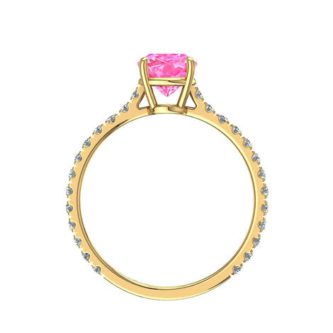 Solitario cuscino zaffiro rosa e diamanti tondi Jenny in oro giallo 0.80 carati