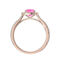 Anello Alida in oro rosa 0.90 carati con zaffiro rosa cushion e diamanti tondi