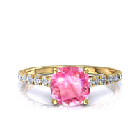 Anello cuscino zaffiro rosa e diamanti tondi Jenny in oro giallo 1.00 carati