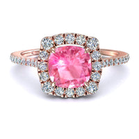 Anello di fidanzamento con zaffiro rosa cushion e diamante tondo Alida in oro rosa 1.30 carati