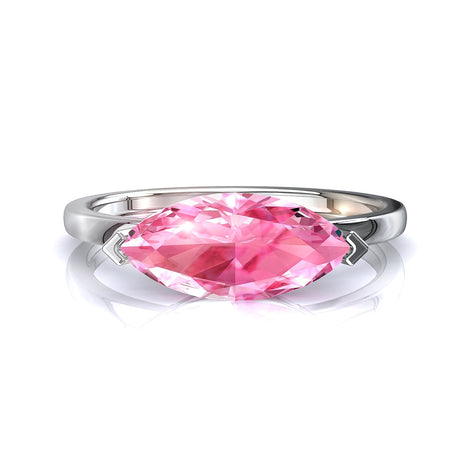 Bellissimo anello di fidanzamento con zaffiro rosa marquise in oro bianco 0.70 carati