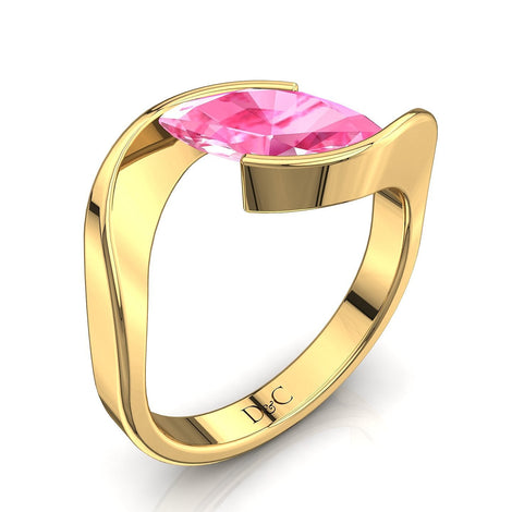 Anello di fidanzamento con zaffiro rosa marquise Sylvia in oro giallo 1.70 carati