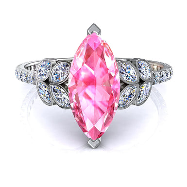 Anello solitario Angela con zaffiro rosa marquise e diamanti marquise e diamanti rotondi carati 1.00 A/SI/Platino