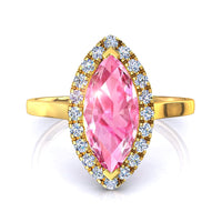 Solitaire saphir rose marquise et diamants ronds 0.60 carat or jaune Capri