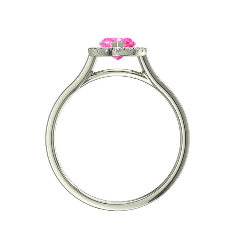 Anello di fidanzamento con zaffiro rosa marquise e diamanti tondi Capri in oro bianco 0.70 carati