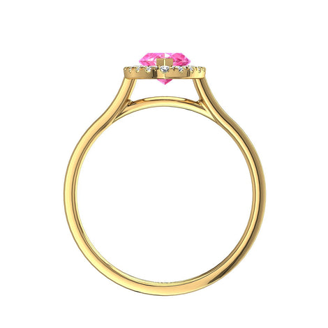 Anello di fidanzamento zaffiro rosa marquise e diamanti tondi Capri in oro giallo 0.70 carati