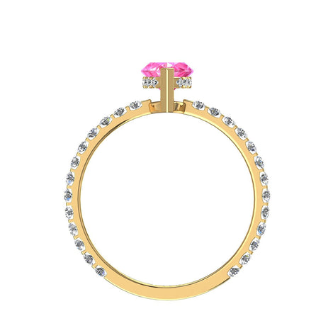 Anello con zaffiro rosa marquise e diamanti tondi San Valentino in oro giallo 1.20 carati