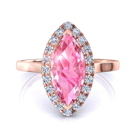 Anello in oro rosa 1.20 carati con zaffiro rosa marquise di Capri e diamanti tondi