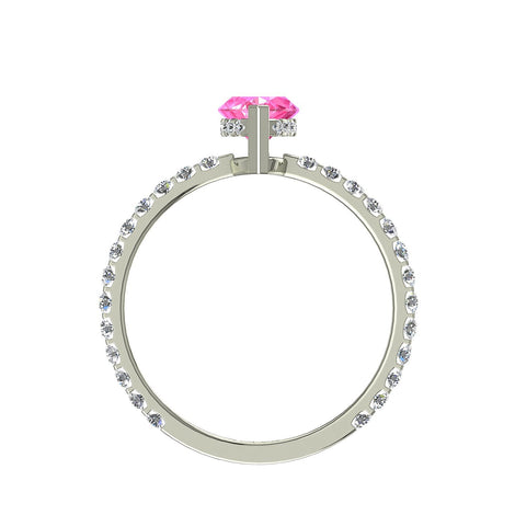 Anello di fidanzamento con zaffiro rosa marquise e diamanti tondi San Valentino in oro bianco 1.70 carati