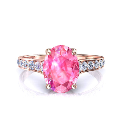 Solitario zaffiro rosa ovale e diamanti tondi 0.60 carati Cindirella A/SI/oro rosa 18 carati