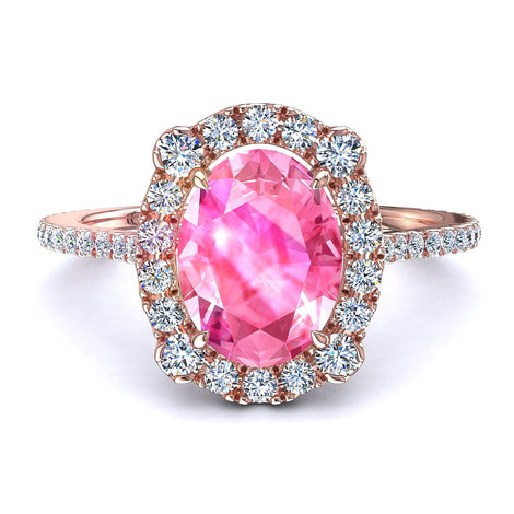 Anello ovale zaffiro rosa e diamanti tondi Alida in oro rosa carati 0.90