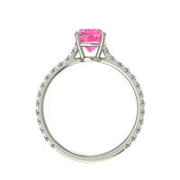 Anello di fidanzamento Cindirella in oro bianco con zaffiro rosa ovale e diamanti tondi 1.00 carati