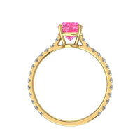 Solitario zaffiro rosa ovale e diamanti tondi Cindirella in oro giallo 1.00 carati