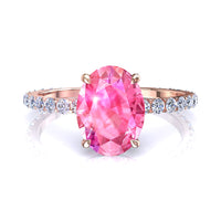 Anello di fidanzamento ovale zaffiro rosa e diamanti tondi San Valentino in oro rosa 1.00 carati