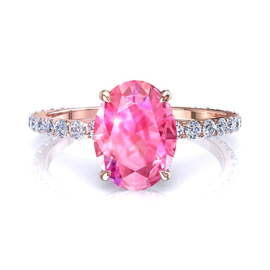 Anello di fidanzamento con zaffiro rosa ovale da 1.00 carati e diamante rotondo San Valentino A/SI/oro rosa 18 carati