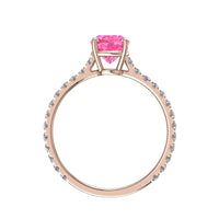 Solitario zaffiro rosa ovale e diamanti tondi Cindirella in oro rosa 1.20 carati