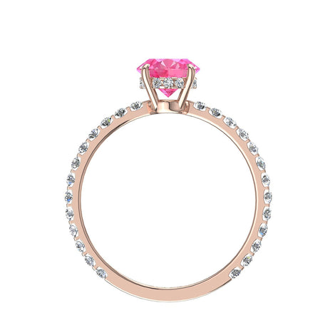 Anello di fidanzamento ovale zaffiro rosa e diamanti tondi San Valentino in oro rosa 1.20 carati