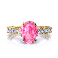 Bague de fiançailles saphir rose ovale et diamants ronds 1.50 carat or jaune Valentina
