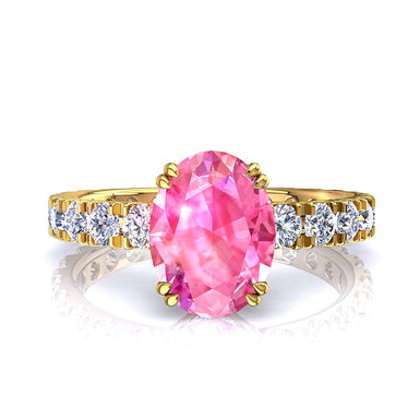 Anello zaffiro rosa ovale e diamanti tondi 1.50 carati Valentina A/SI/Oro Giallo 18k