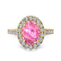 Bague de fiançailles saphir rose ovale et diamants ronds 1.50 carat or jaune Viviane
