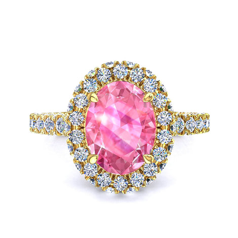 Anello di fidanzamento ovale zaffiro rosa e diamanti tondi oro giallo 1.50 carati Viviane