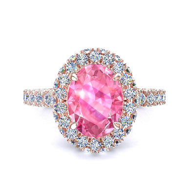 Solitario zaffiro rosa ovale e diamanti tondi 1.50 carati Viviane A/SI/oro rosa 18 carati
