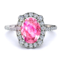 Anello di fidanzamento ovale zaffiro rosa e diamanti tondi Alida in oro bianco carati 1.60