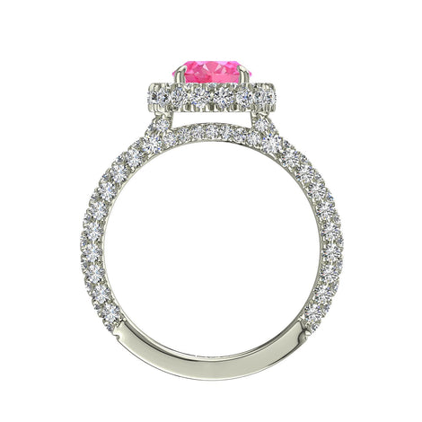 Bague de fiançailles saphir rose ovale et diamants ronds 1.70 carat or blanc Viviane