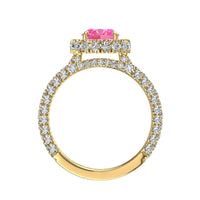 Anello di fidanzamento ovale zaffiro rosa e diamanti tondi oro giallo 1.70 carati Viviane
