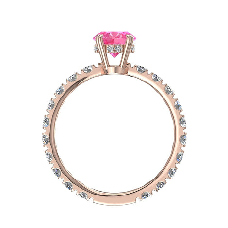 Anello di fidanzamento Valentina in oro rosa ovale con zaffiro rosa e diamanti tondi 1.70 carati