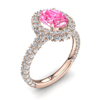 Bague de fiançailles saphir rose ovale et diamants ronds 1.70 carat or rose Viviane