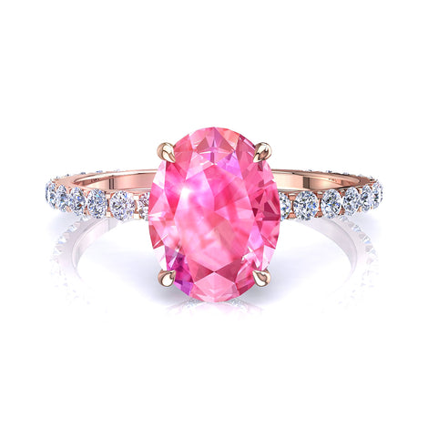 Anello ovale zaffiro rosa e diamanti tondi San Valentino in oro rosa 2.00 carati